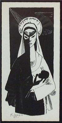 Sample artwork by Frederick Douglas Jones Jr (1913 - 1996), known for female figure, jazz musicians, portrait and genre painting - View similar artists and auction records
